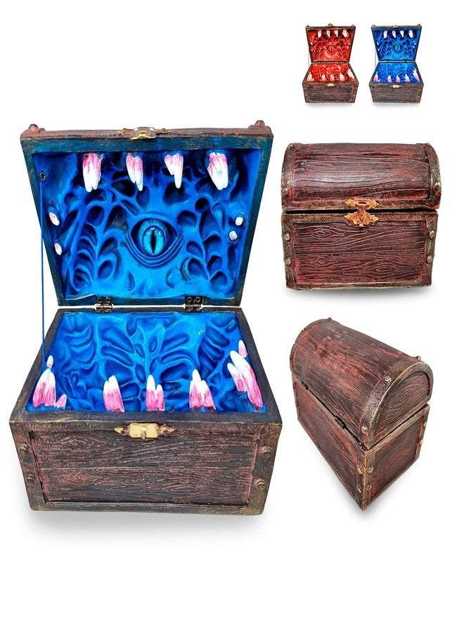 Power Beast Dungeon Mimic Chest Dice Storage Box with Glass Eye, Miniatures and Dungeons and Dragons Accessories, D&D Gift, DND, Dungeon Master, Holds up to 5 Sets of Polyhedral Dice. RPG Game. (BLUE) - Image 1